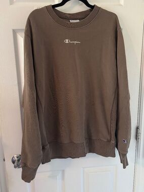 Champion Reverse Weave Brown Crewneck Sweatshirt Center Logo Womens L